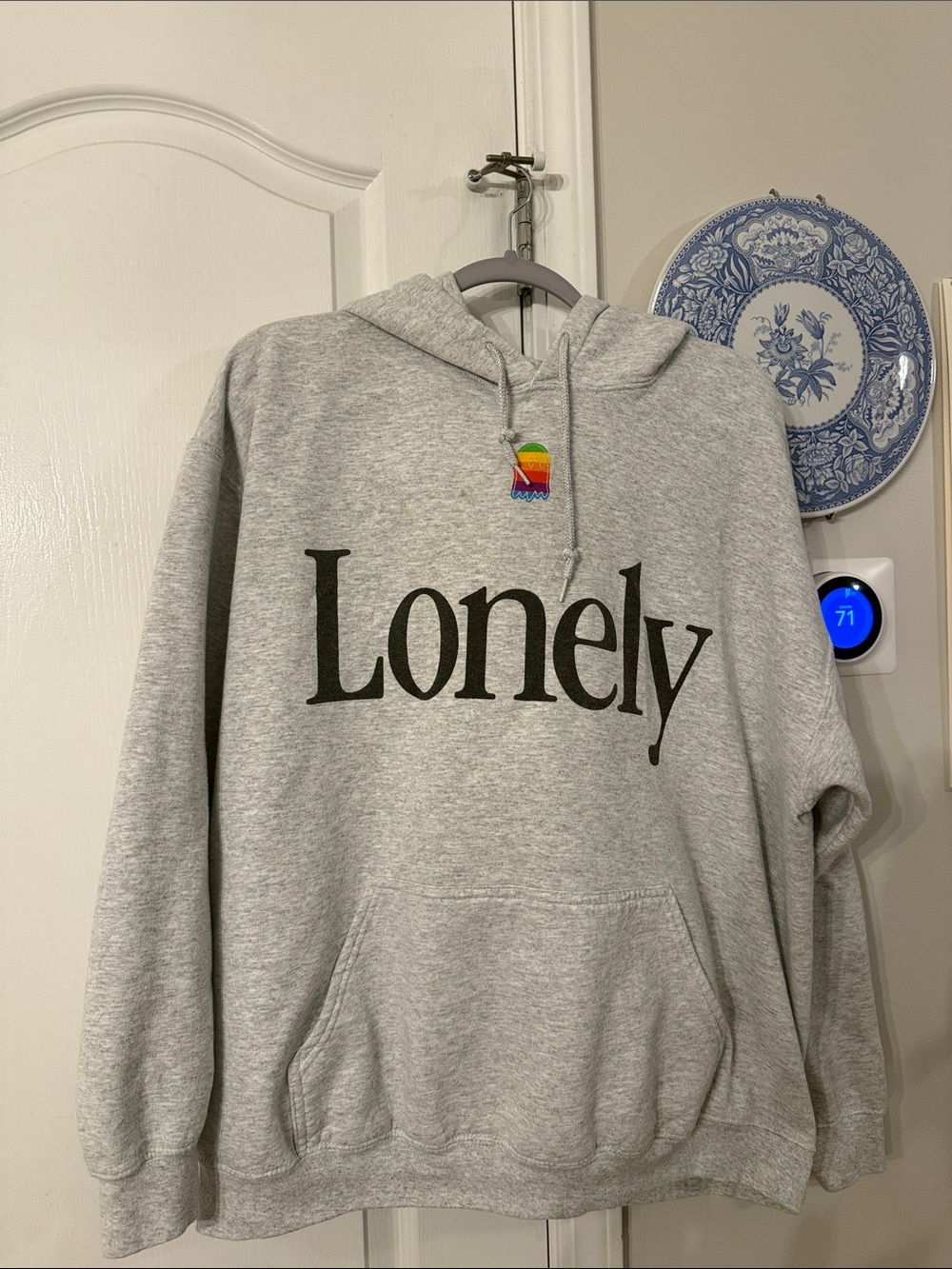 LONELY GHOST Gray 'Lonely' Logo Hooded Sweatshirt with Computer Graphic on Back